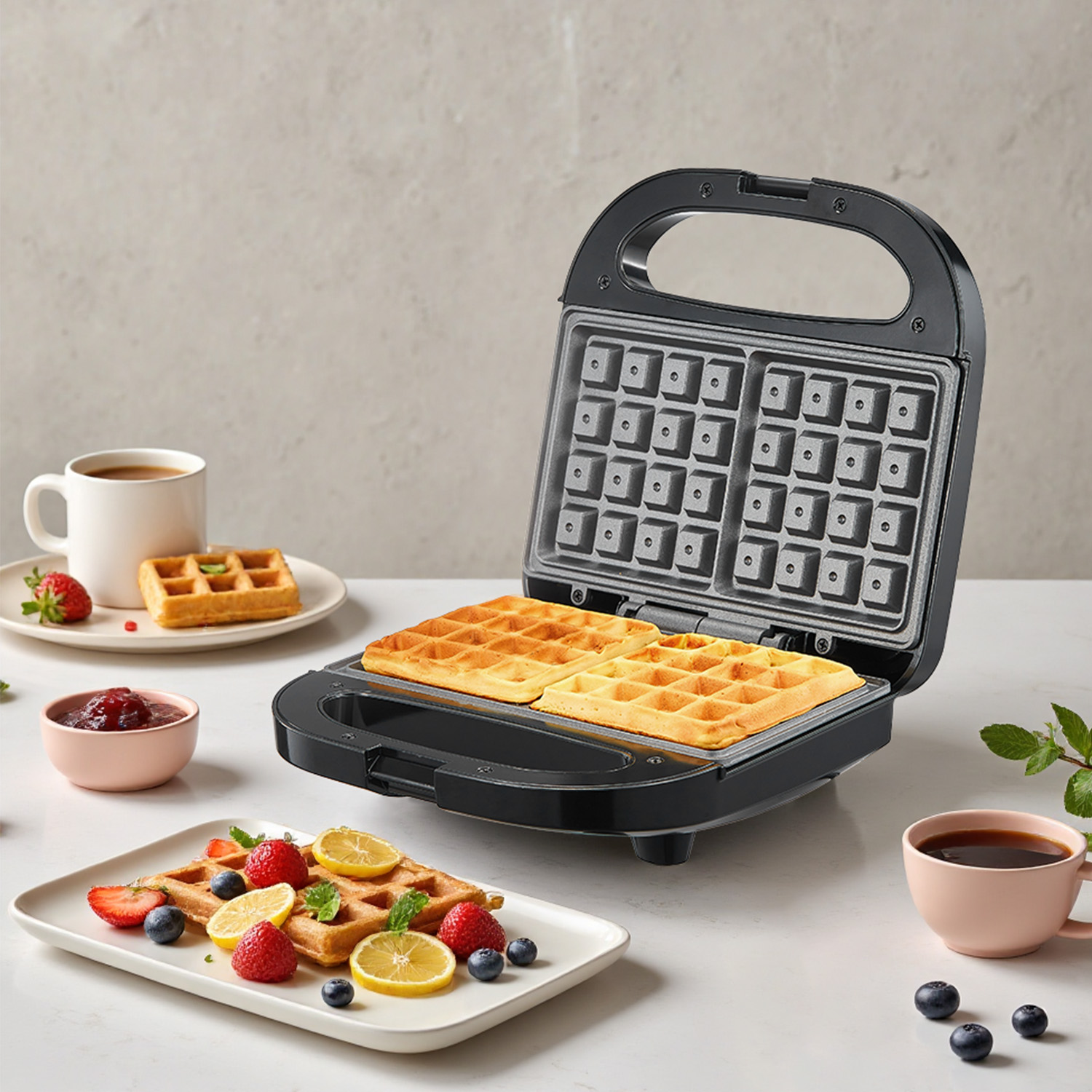 Mini Waffle Maker Machine - 2-Scheiben Belgisches Waffeleisen, Antihaftbeschichtete Platten, Kompaktes